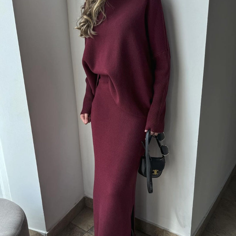 e Long Pullover Two-piece Overskirt Suit