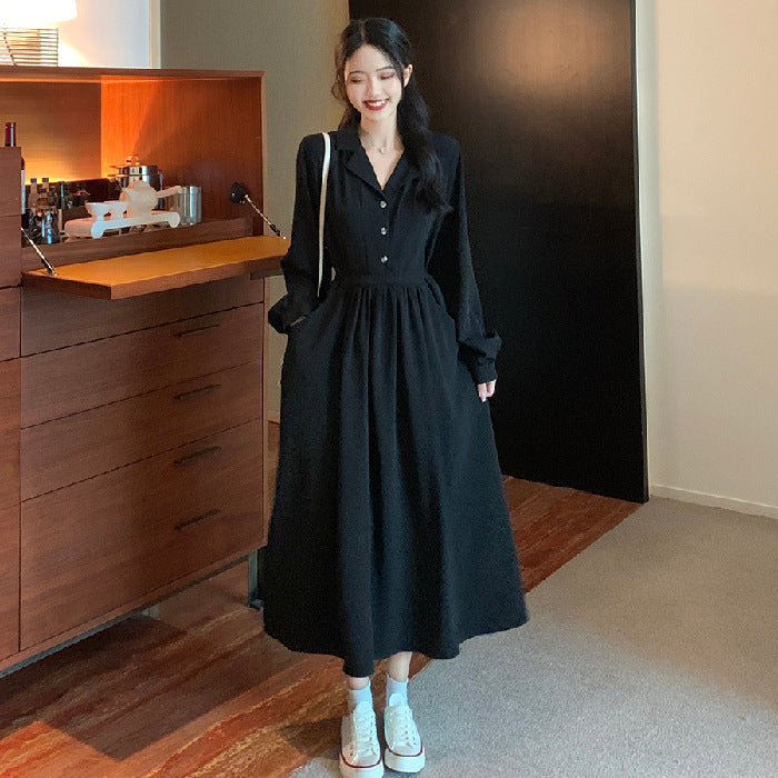 French Black Long Sleeve Dress