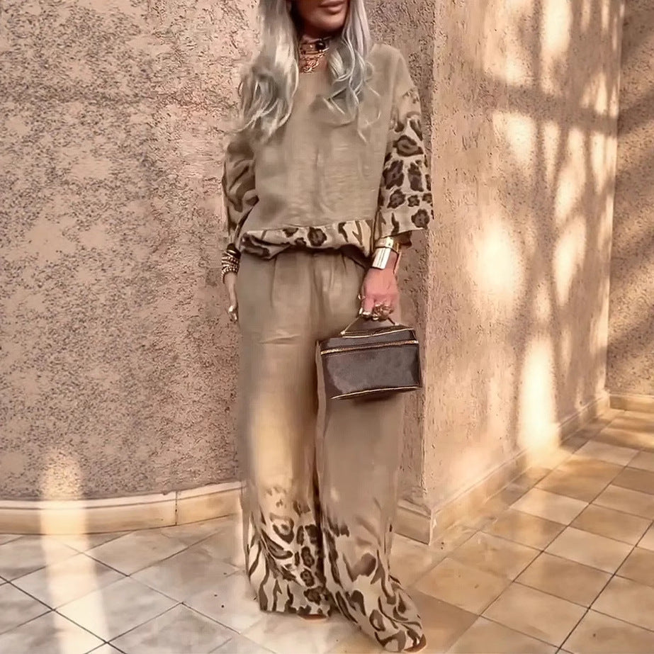 Leopard Print Printed Two-piece Suit