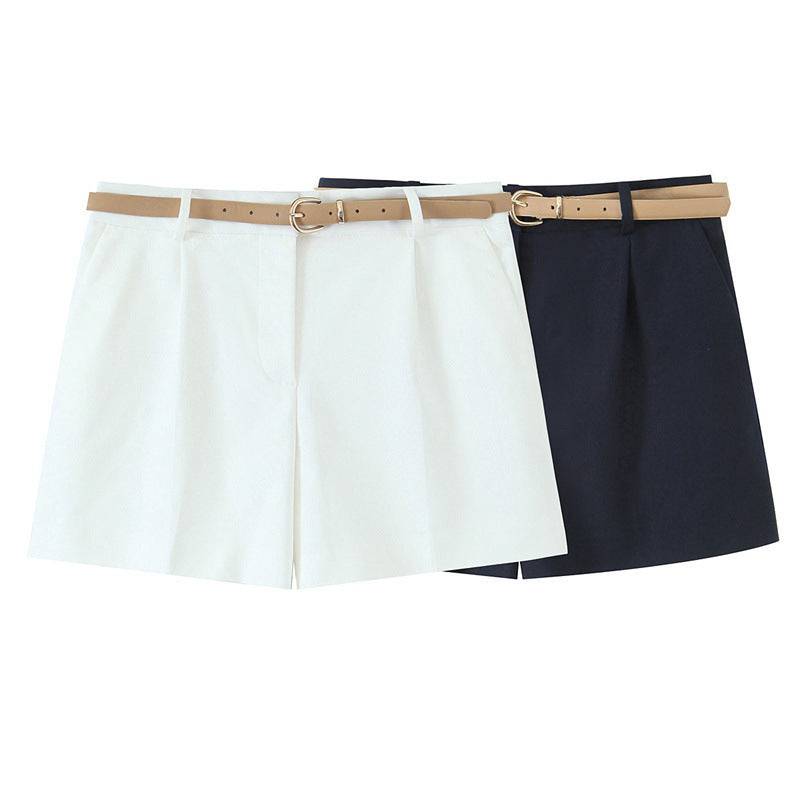 Two-Tone Belted Pleated Shorts