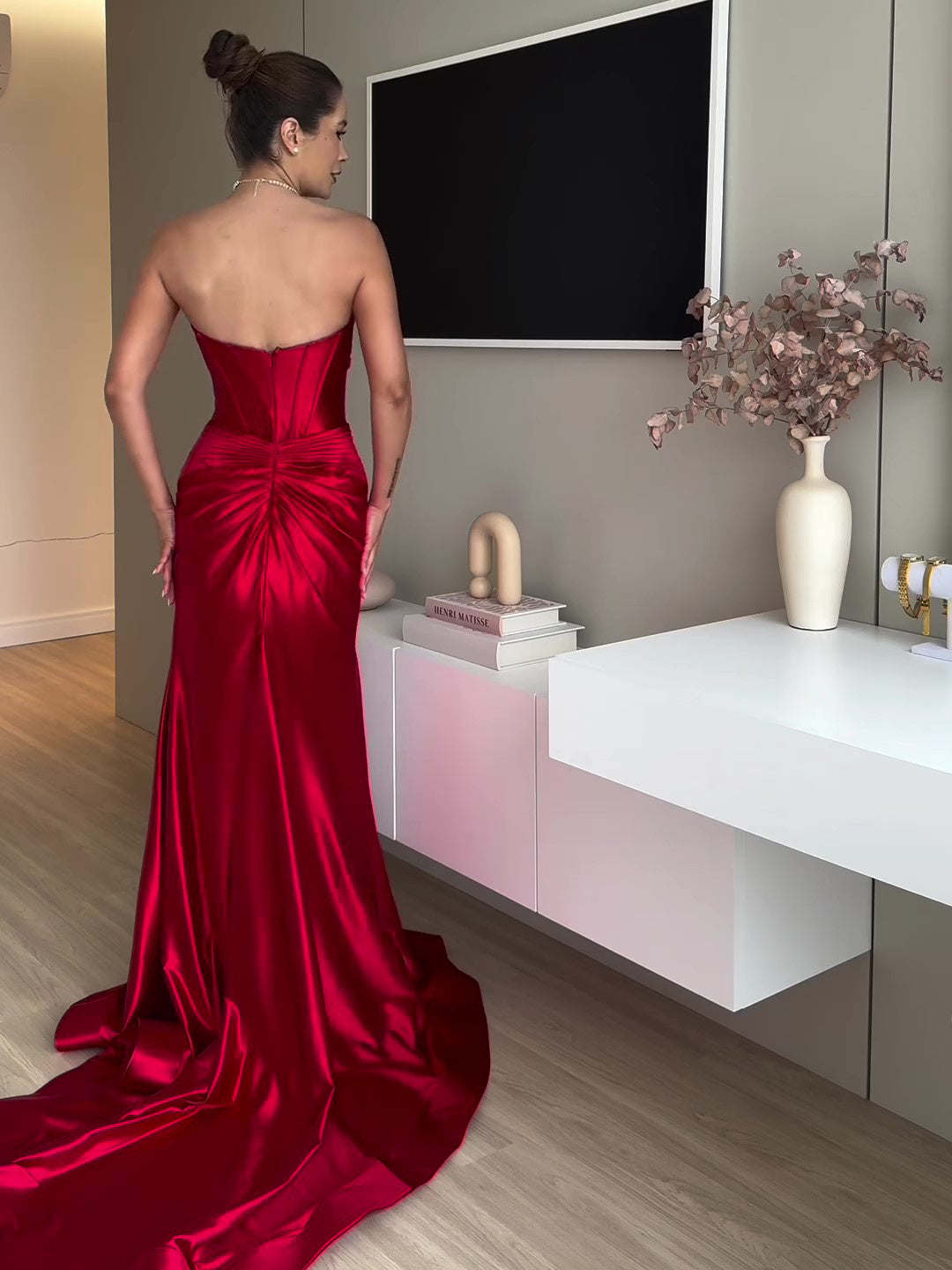 Tube Top Slit Red LongDress