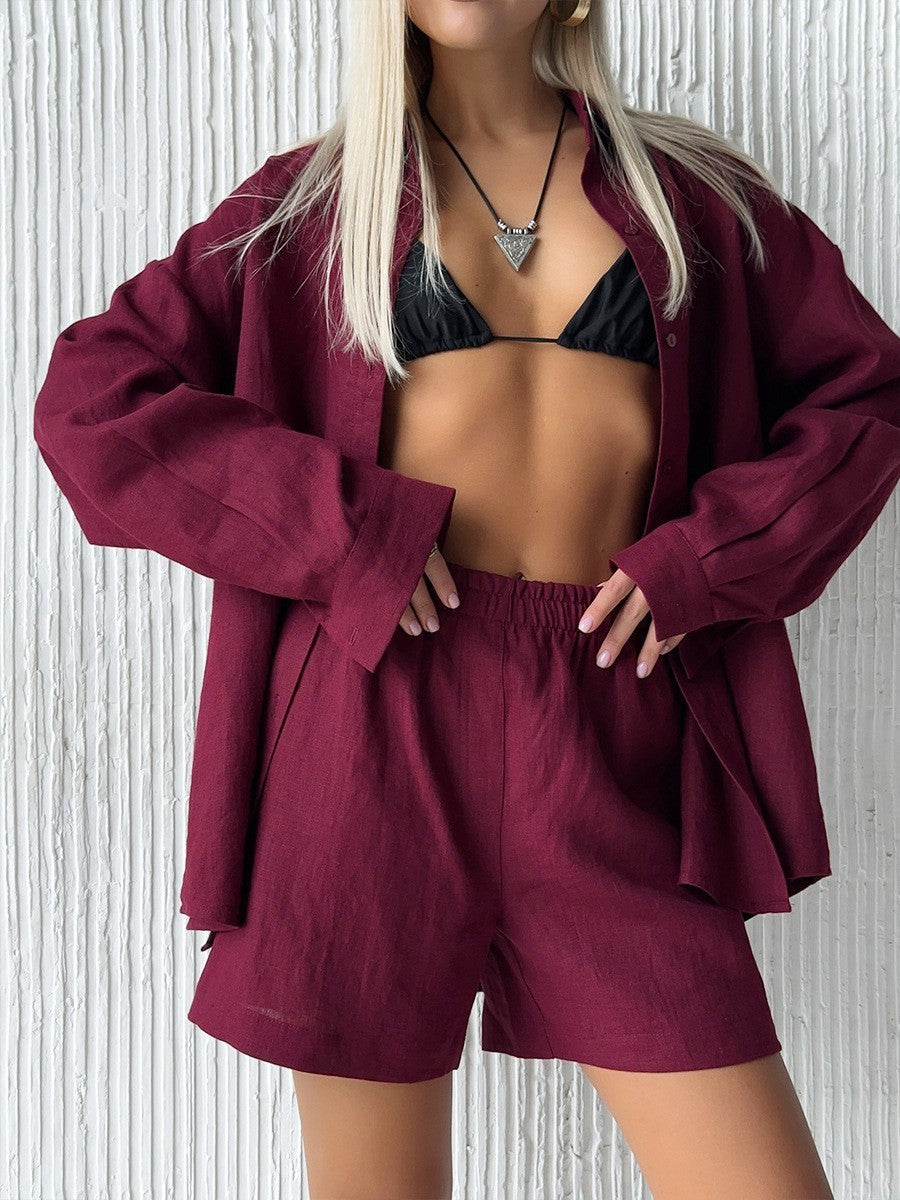 Long Sleeve Cardigan Shorts Set