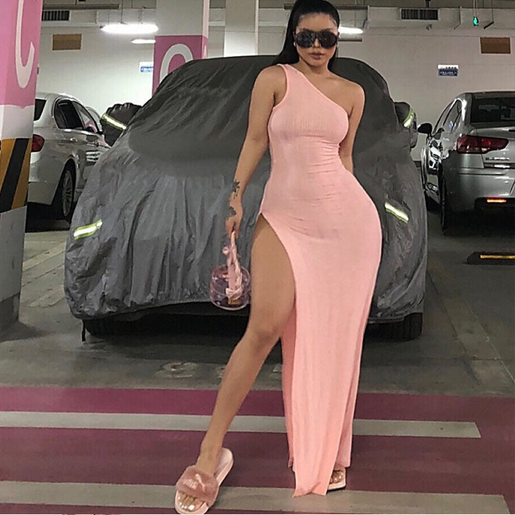 Halter Side Slit Maxi Dress