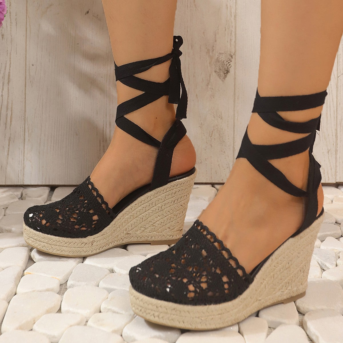 Women Straw Woven Wedge Sandals