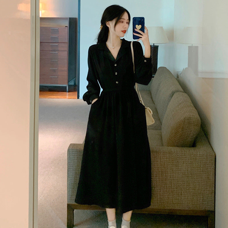 French Black Long Sleeve Dress