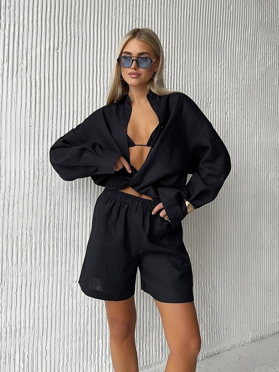 Long Sleeve Cardigan Shorts Set