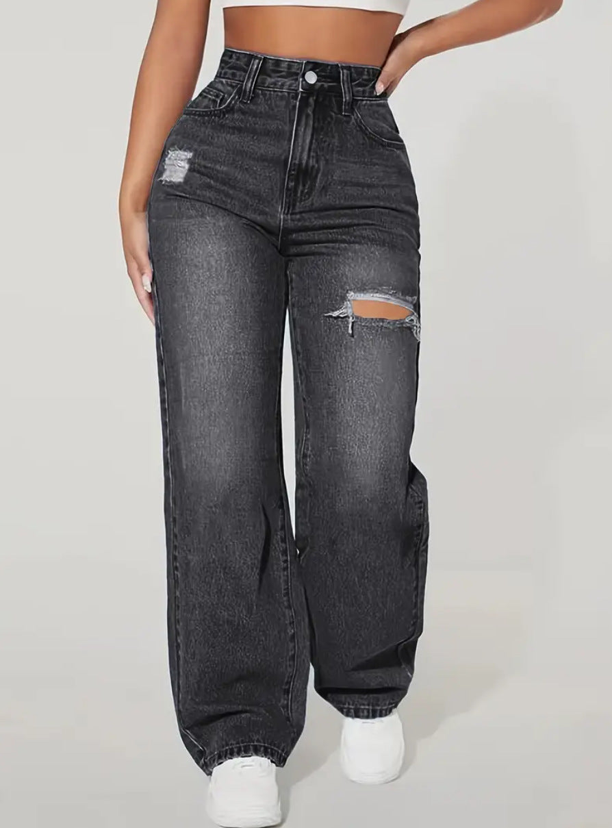 Women’s Washed Hole Denim Jeans