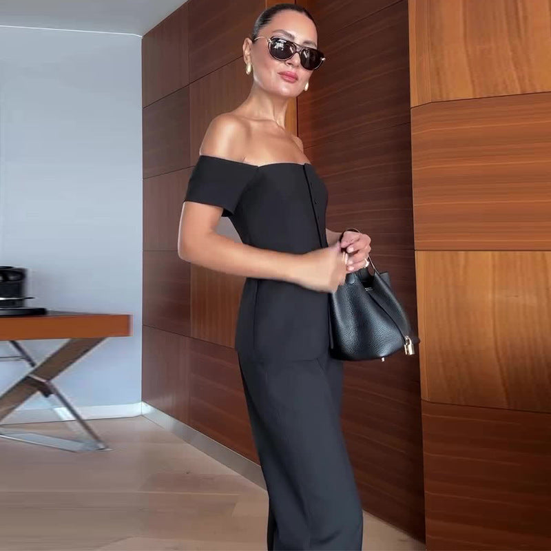 Off-Shoulder Black Slimming Suit