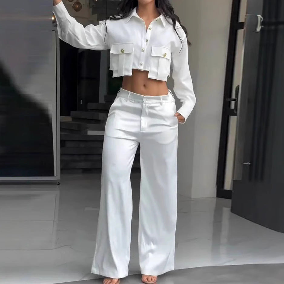 Midriff Long Sleeve Top Trousers Set