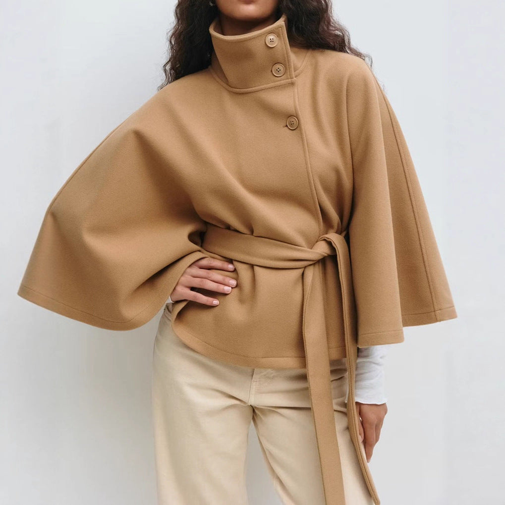 High Neck Batwing Belted Trench Coat