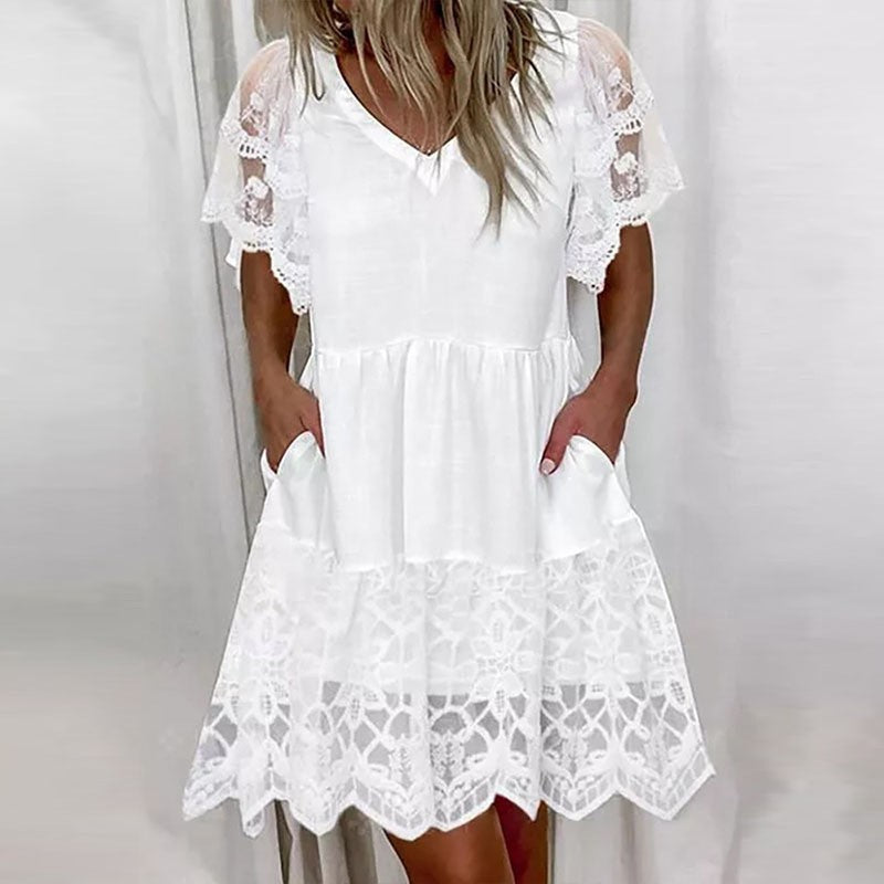 Cotton V-Neck Ruffle Dress