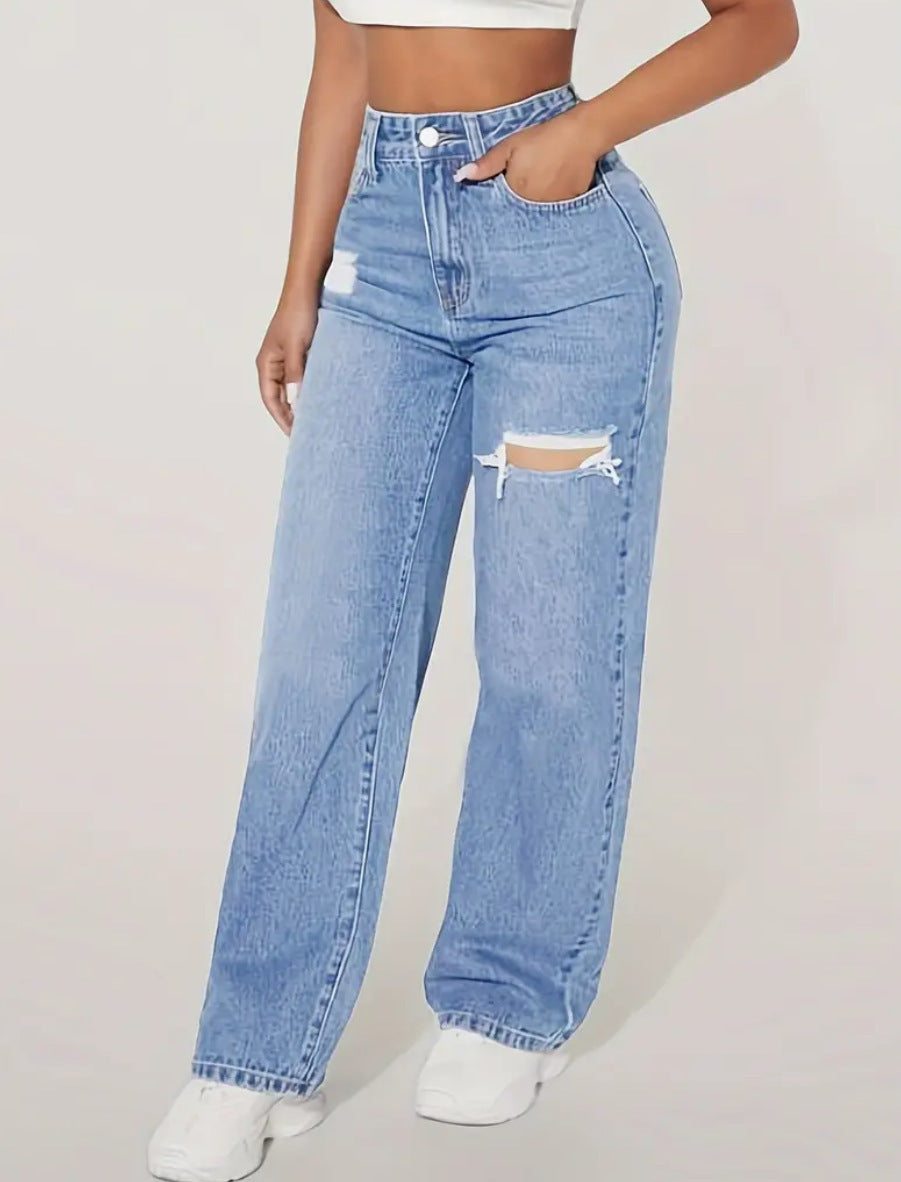 Women’s Washed Hole Denim Jeans