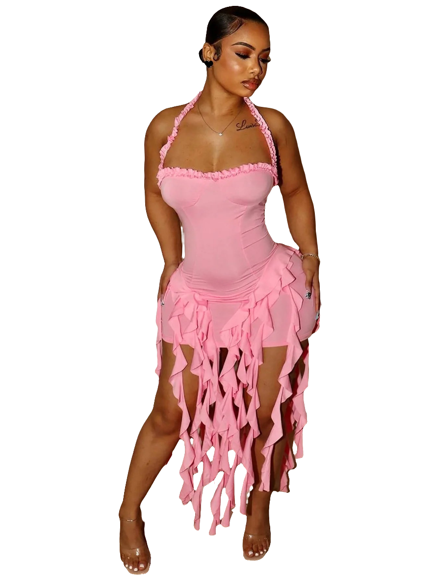 Halter Ruffle Mini Dress