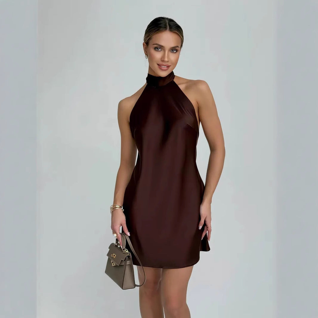 Women's Dress Satin Halter Mid-length