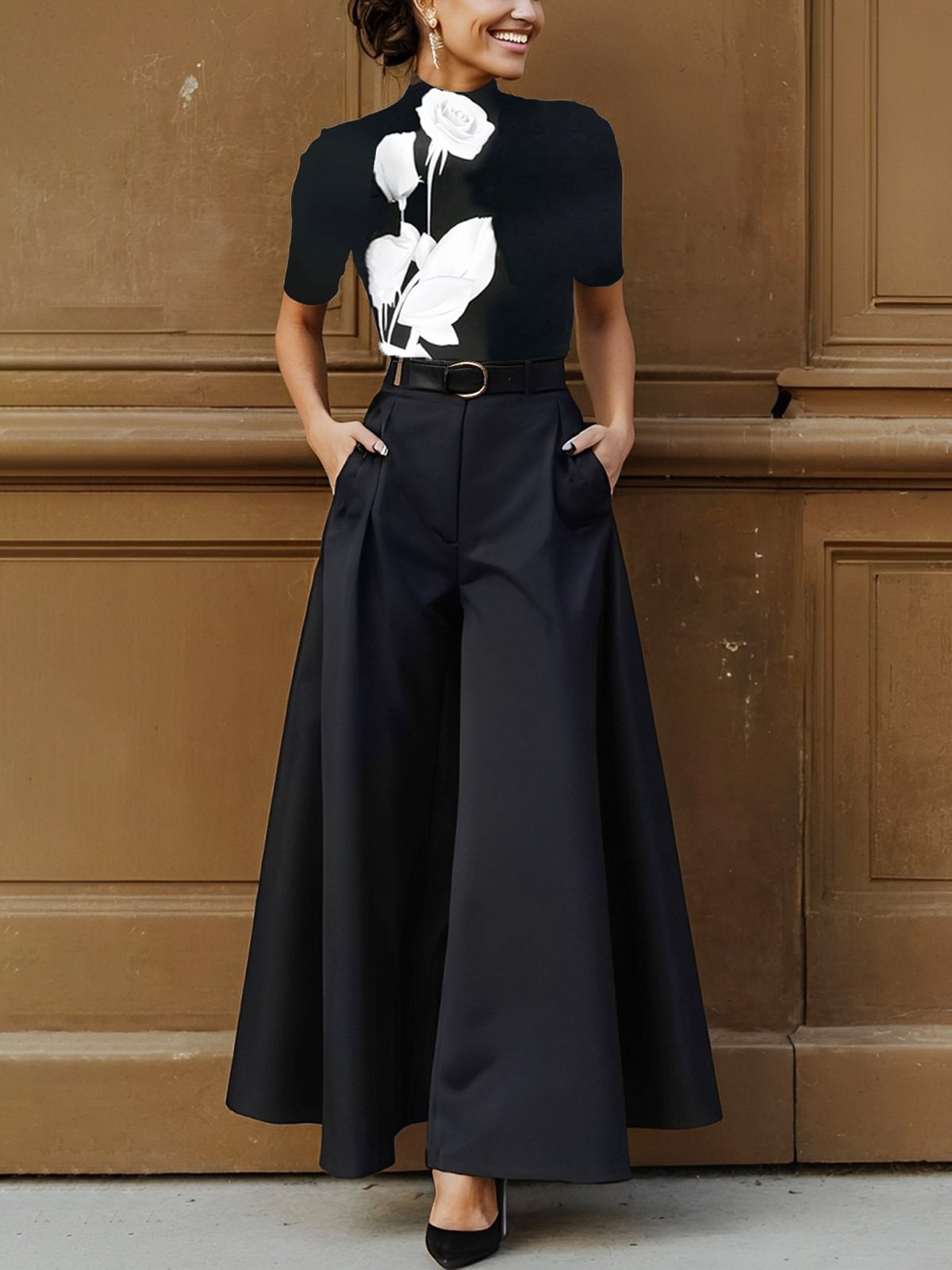 Pantalones de talle alto y pernera ancha.