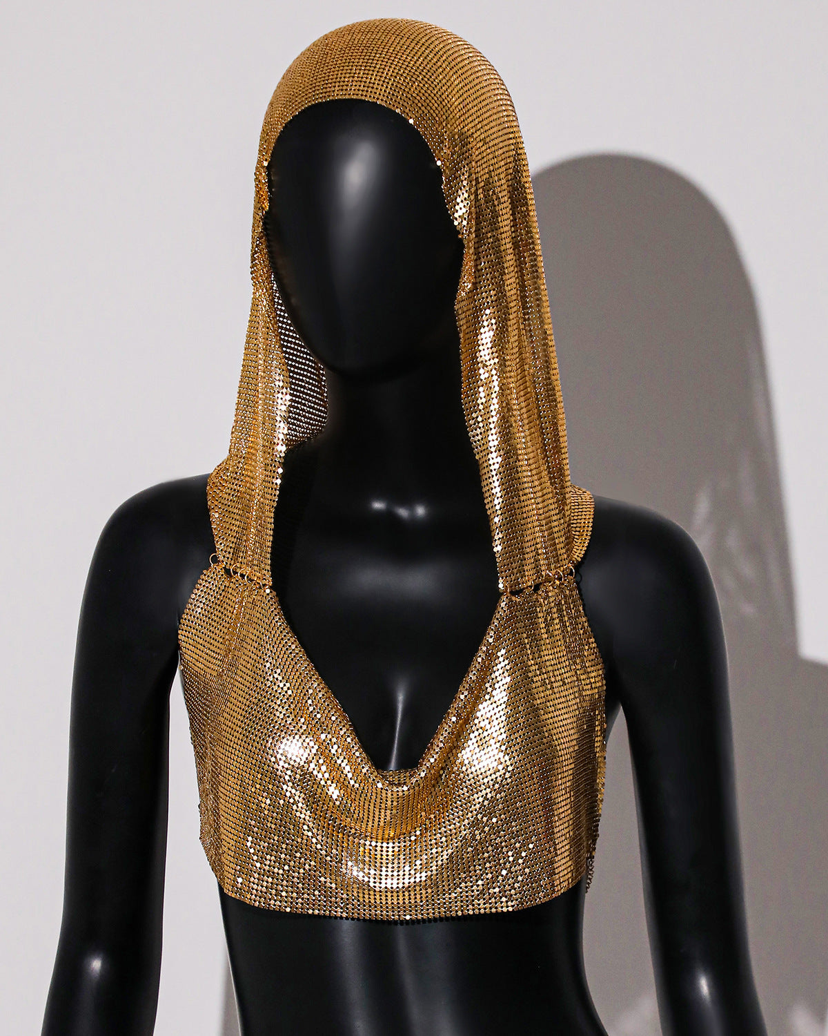 Metallic Sequin Hooded Vest