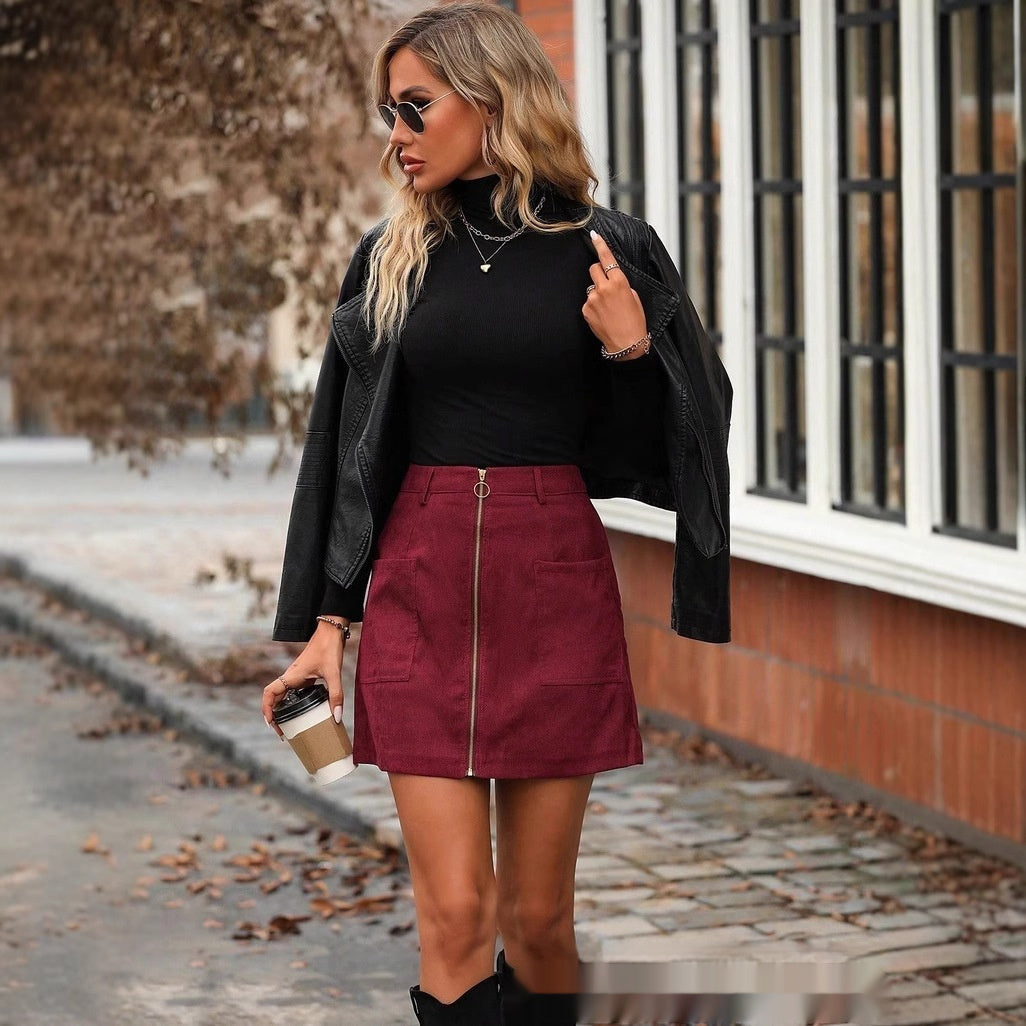 High Waist Zipper Short Skirt