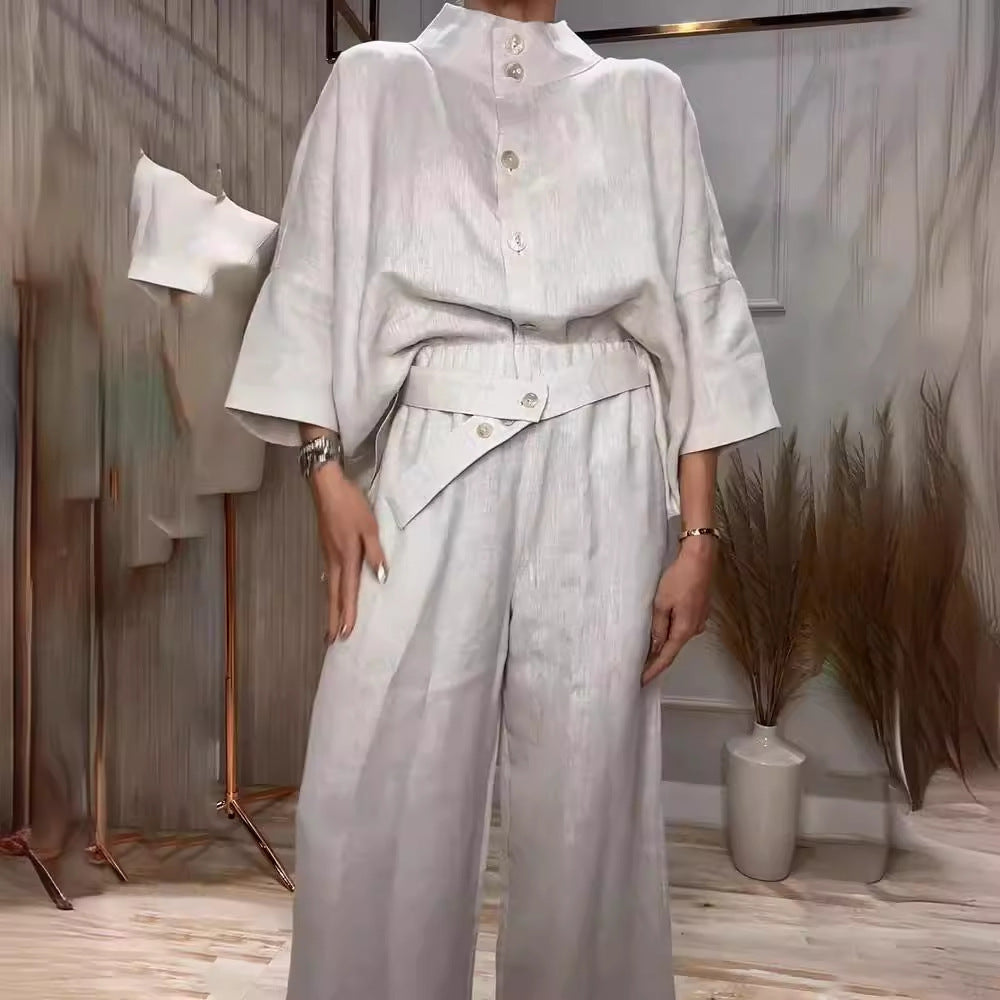 Stand-Collar Shirt Set