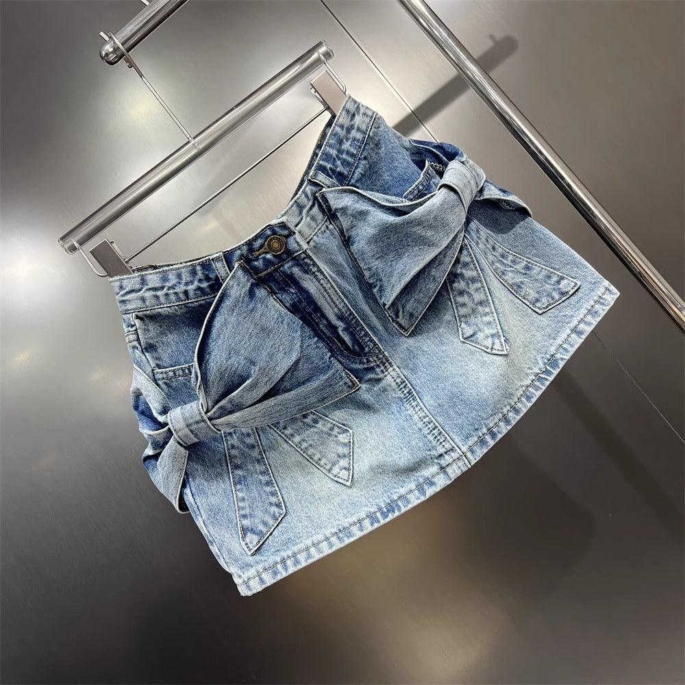 3D Bow Denim Skirt