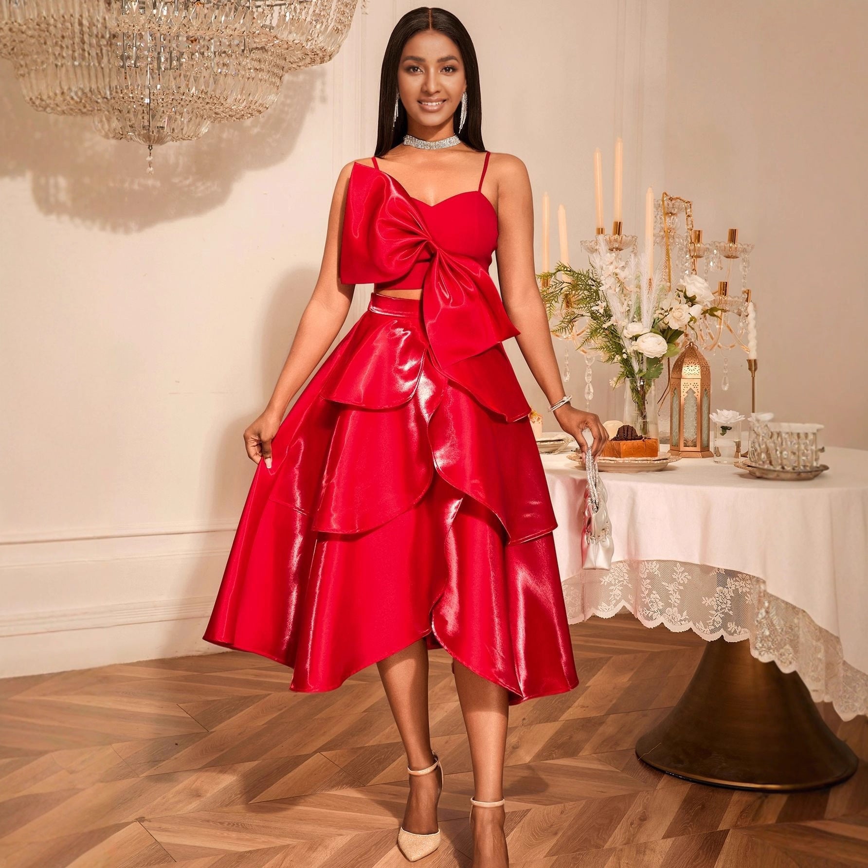 Bow Camisole Women's Irregular Skirt