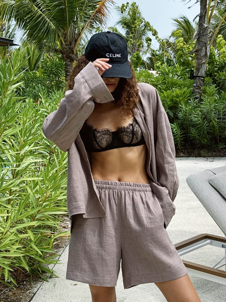 Long Sleeve Cardigan Shorts Set