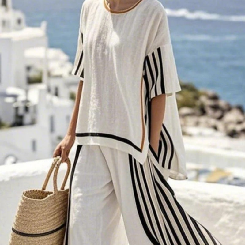 Batwing Sleeve Striped Pants Set