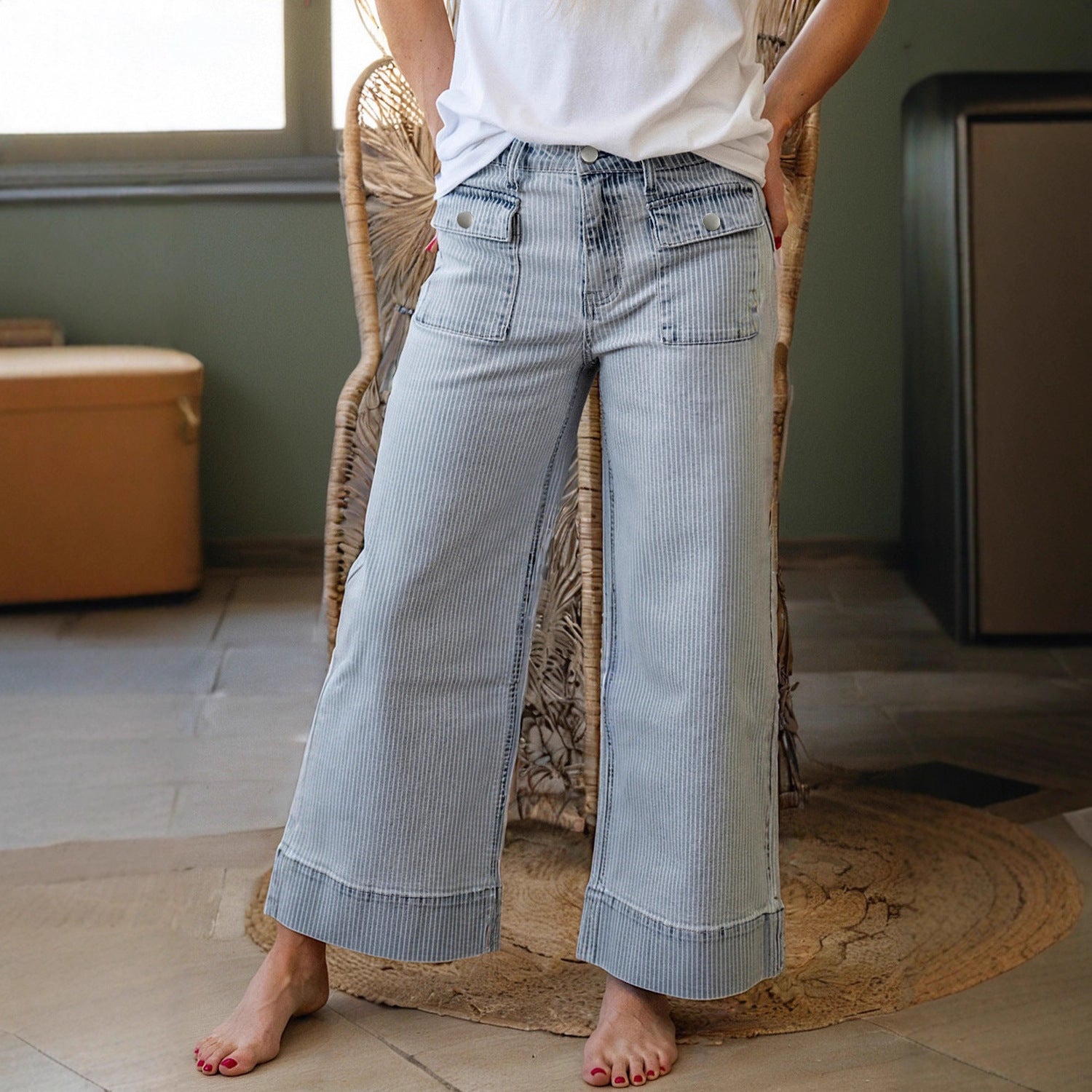 High-Waist Loose Striped Wide-Leg Pants
