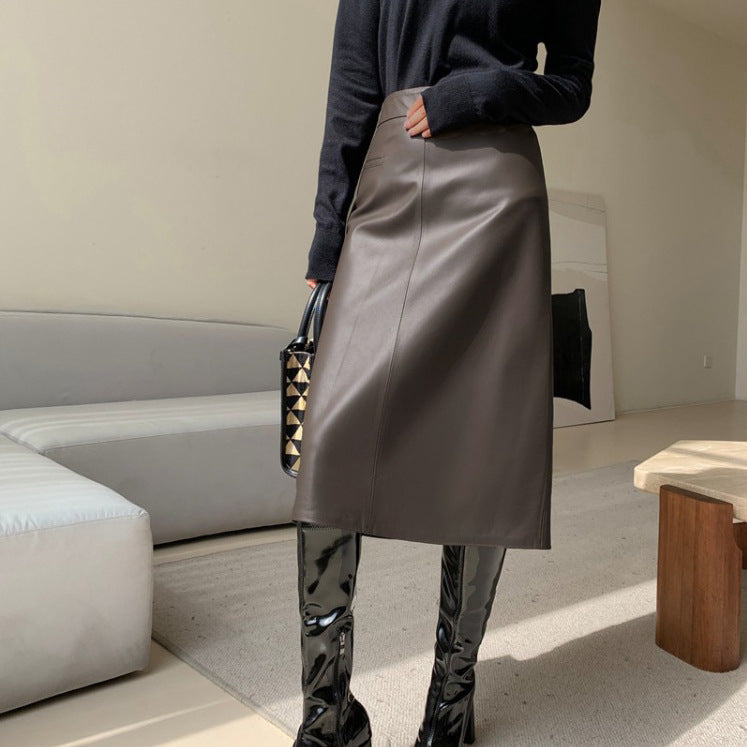 High-Waist Slim Leather Skirt