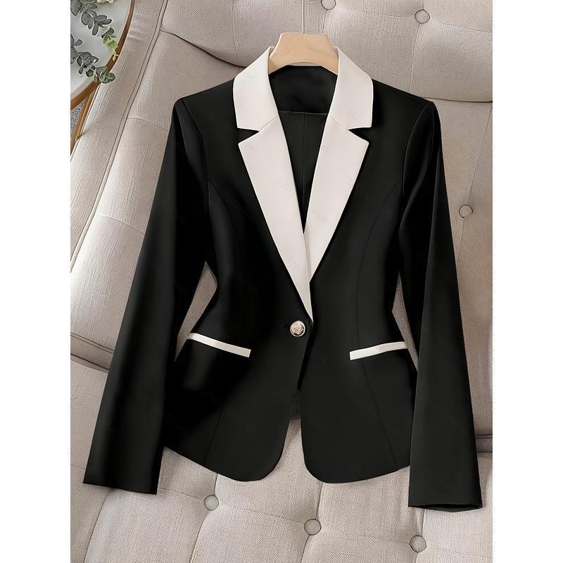 Black and White Contrast Lapel One-Button Blazer