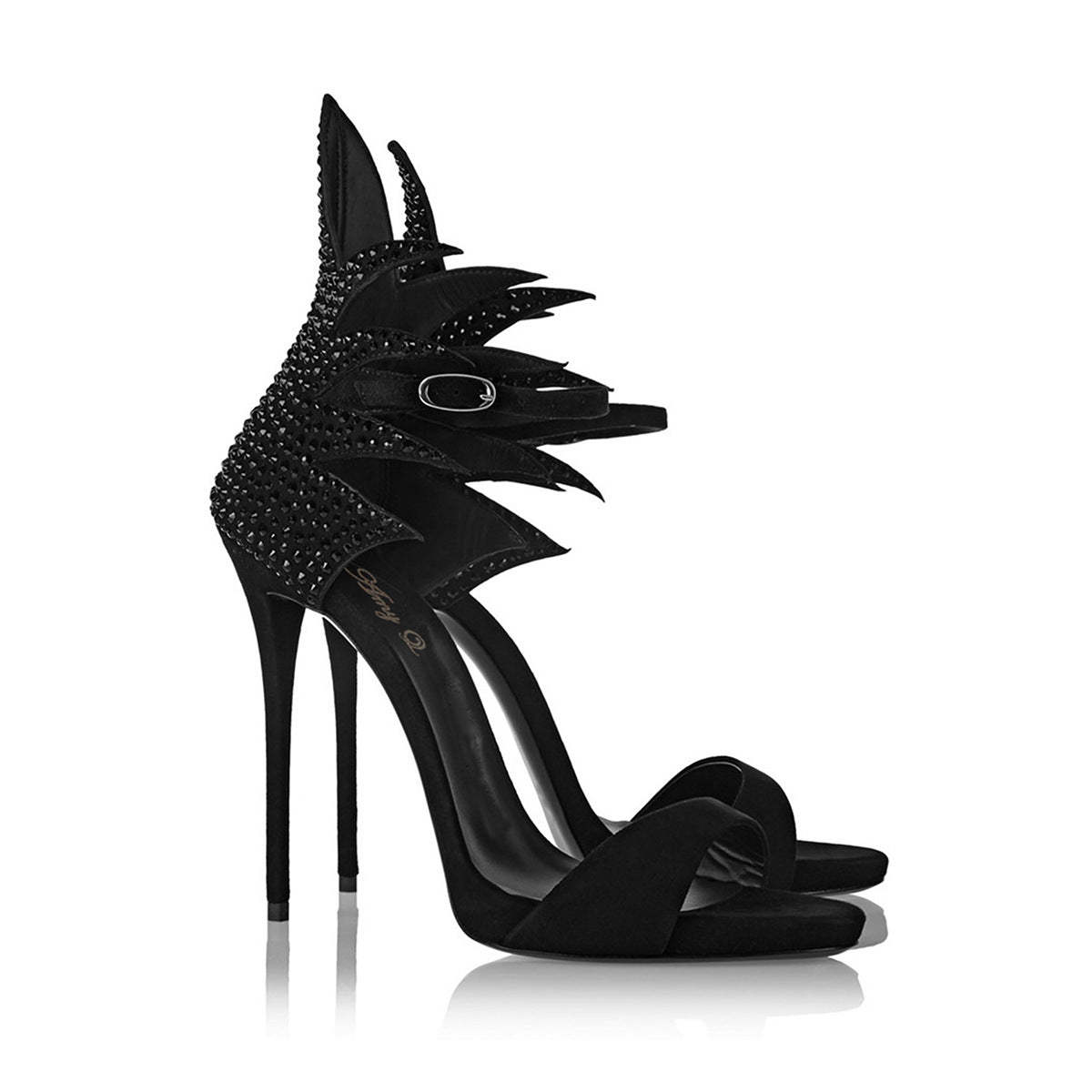 Rhinestone Suede Open-Toe Stiletto Sandals