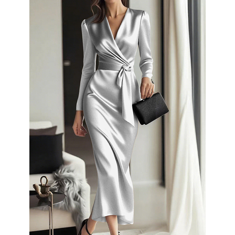 Burgundy Satin Midi Dress