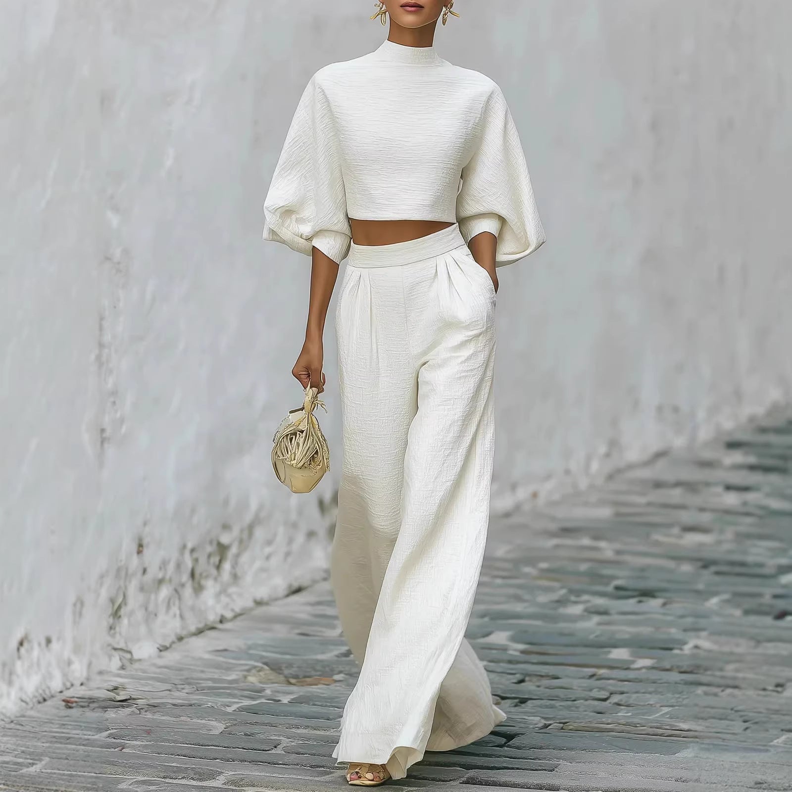 High-Waisted Casual Pants Two-Piece Set