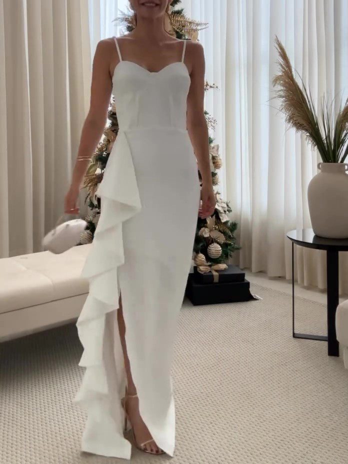 White Ruffled Suspender Dress