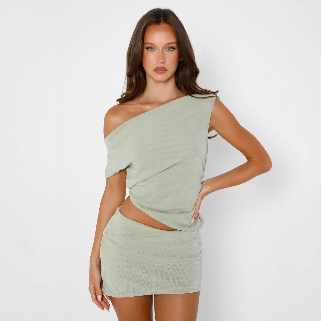 Chic Women's Diagonal Collar Set