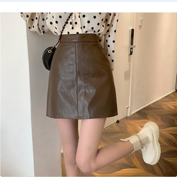 Shiny High-Waist Leather Mini Skirt
