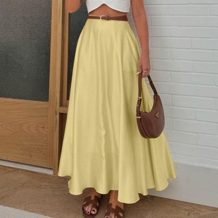 Yellow Satin Draped Skirt