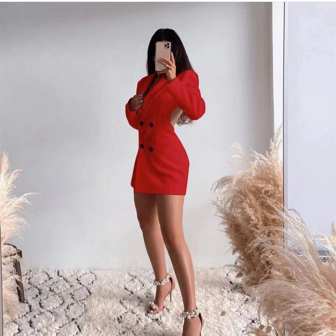 Backless Double-Breasted Suit Set