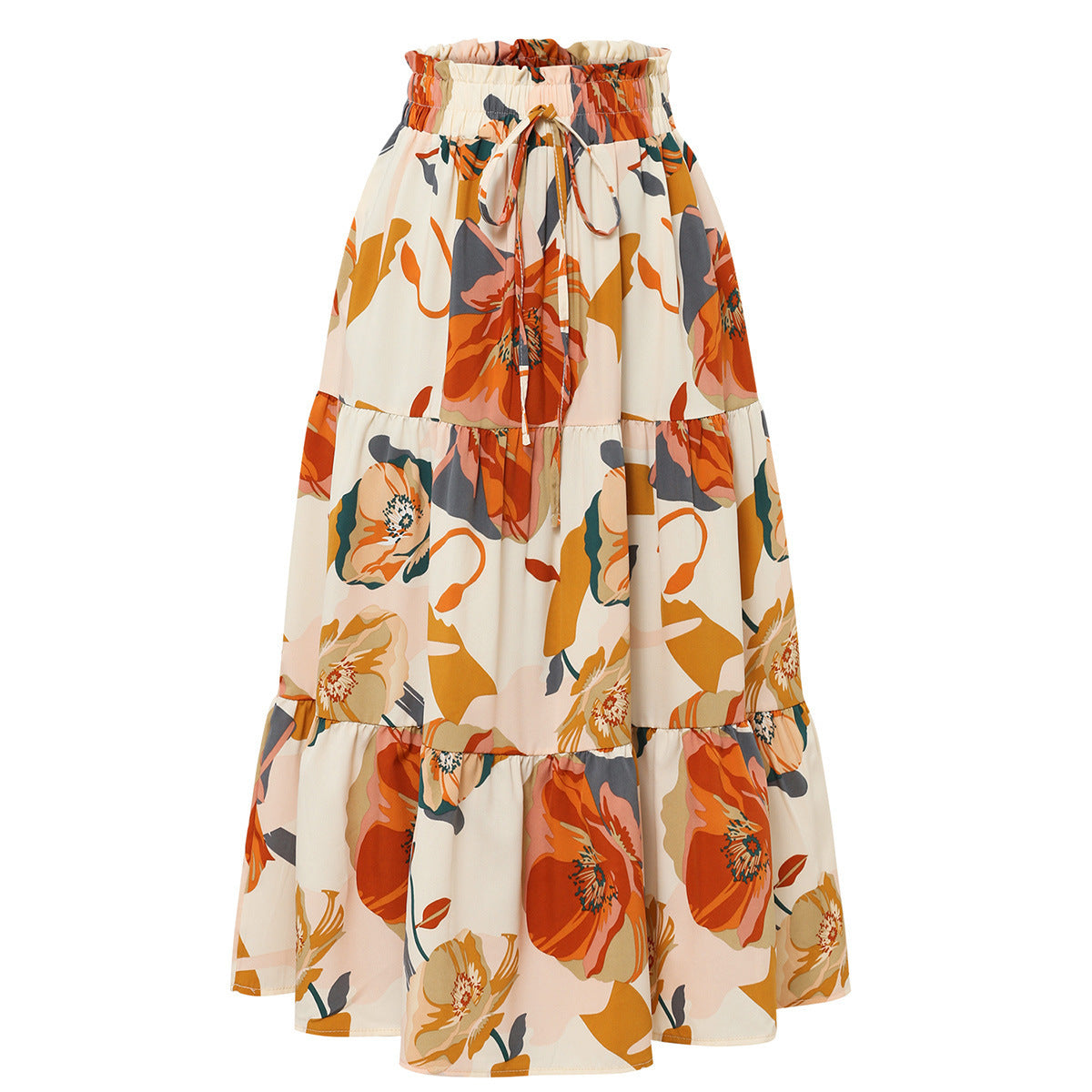 Pleated Floral Elastic Skirt