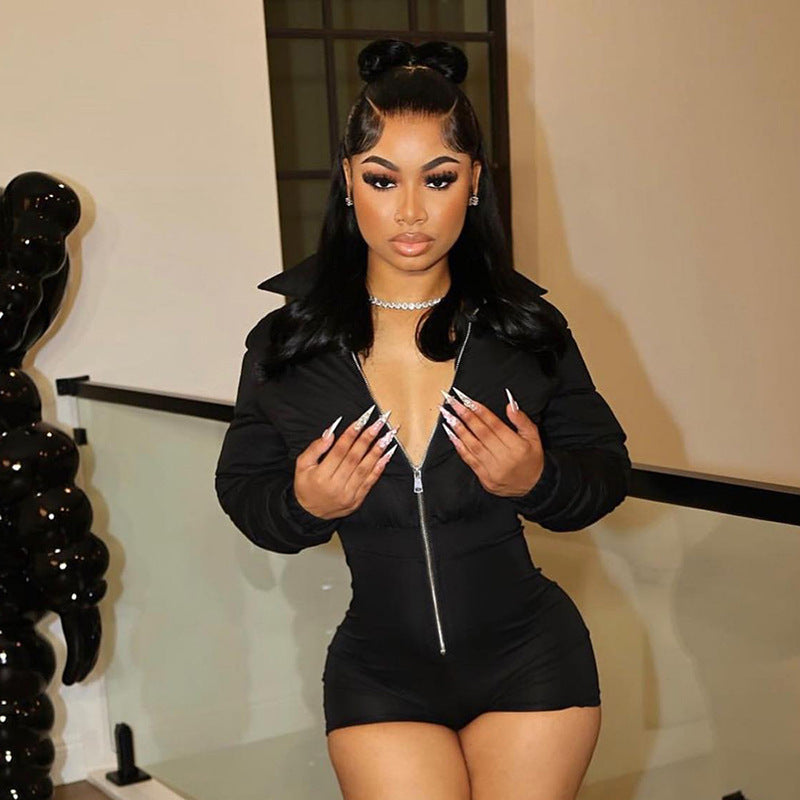 Cotton-Padded Slim Stretch Jumpsuit