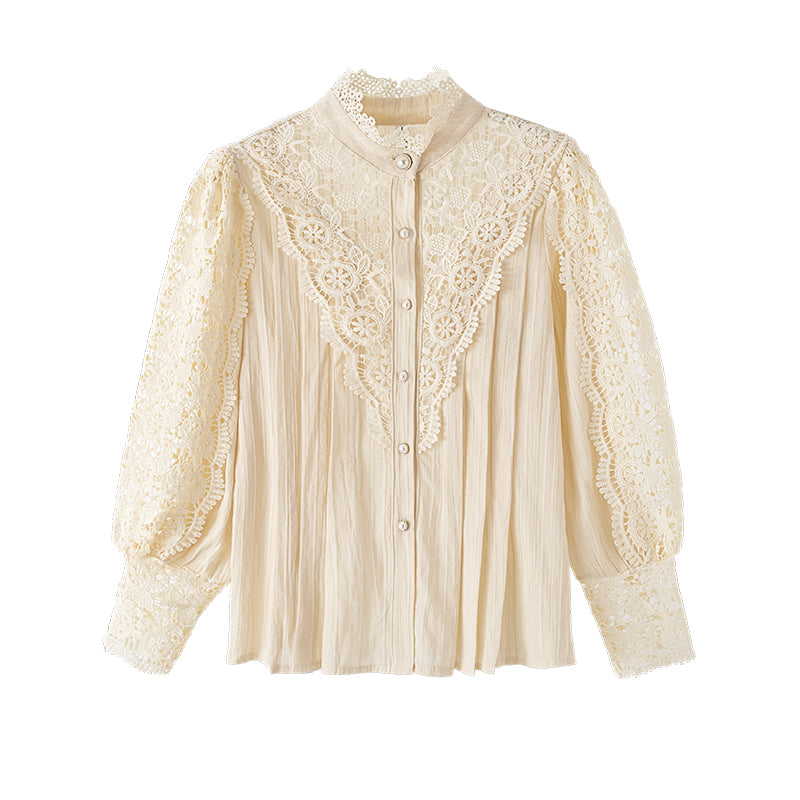 Lace Stand Collar Long Sleeve Blouse Women