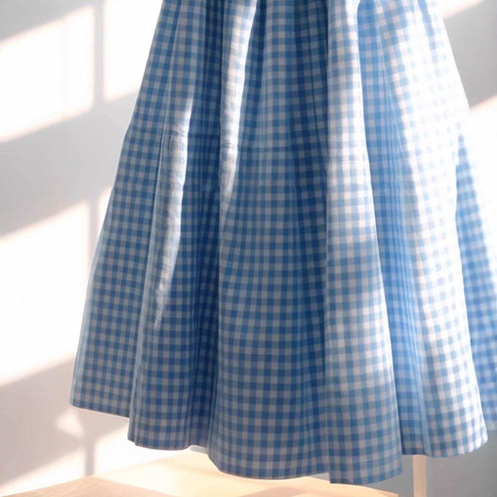 High-Waist Plaid Linen Skirt
