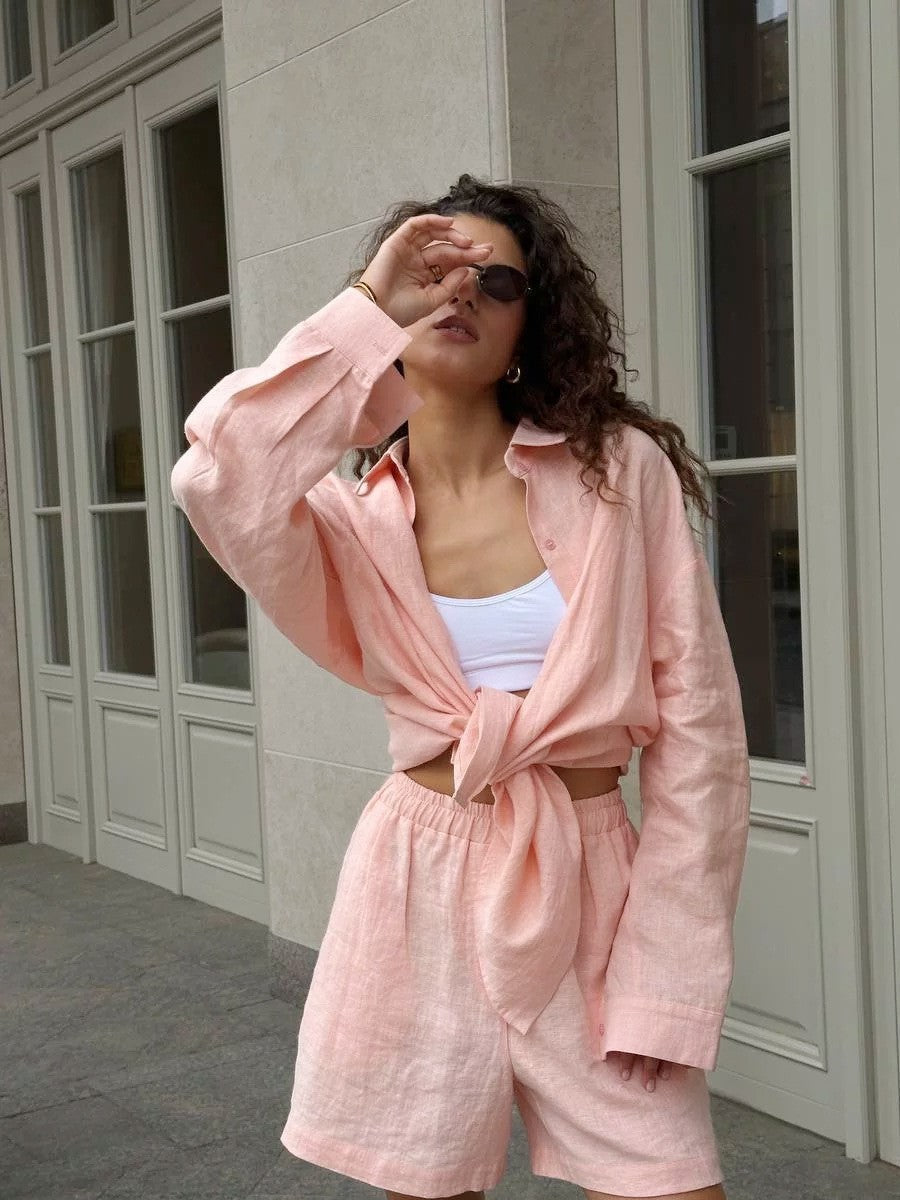 Long Sleeve Cardigan Shorts Set