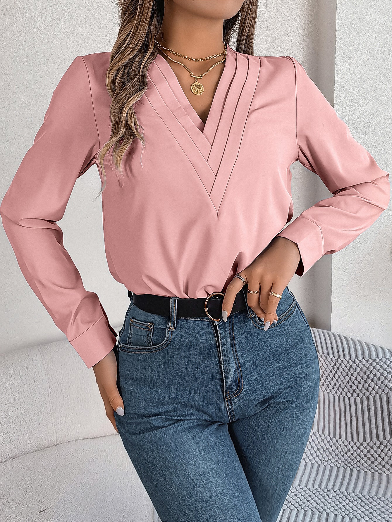 V-Neck Office Blouse