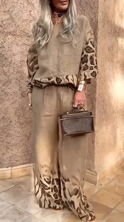 Leopard Print Printed Two-piece Suit