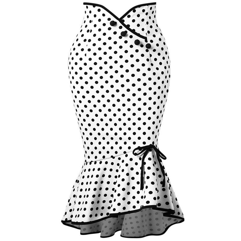 Polka Dot Lace-Up Fishtail Skirt