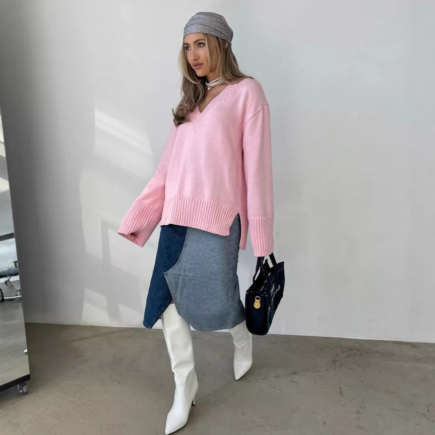 Solid Color Pullover Sweater Women