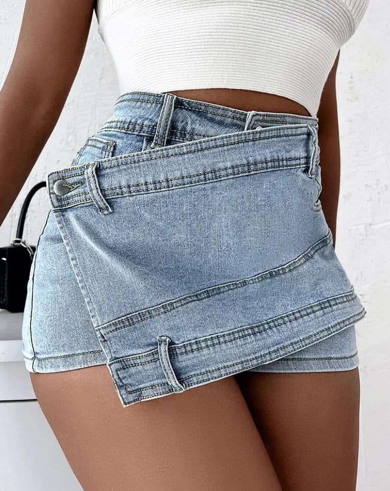 Asymmetrical Wrap Denim Skort