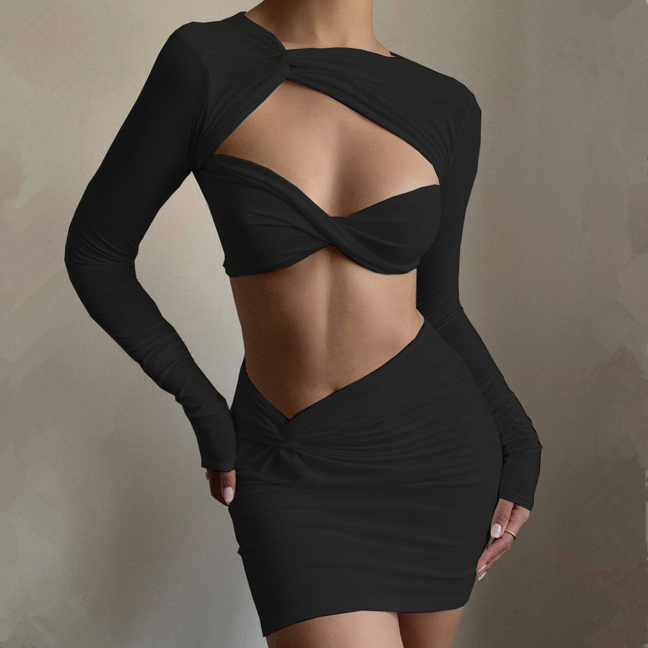 Sexy Midriff Long Sleeve Skirt Set