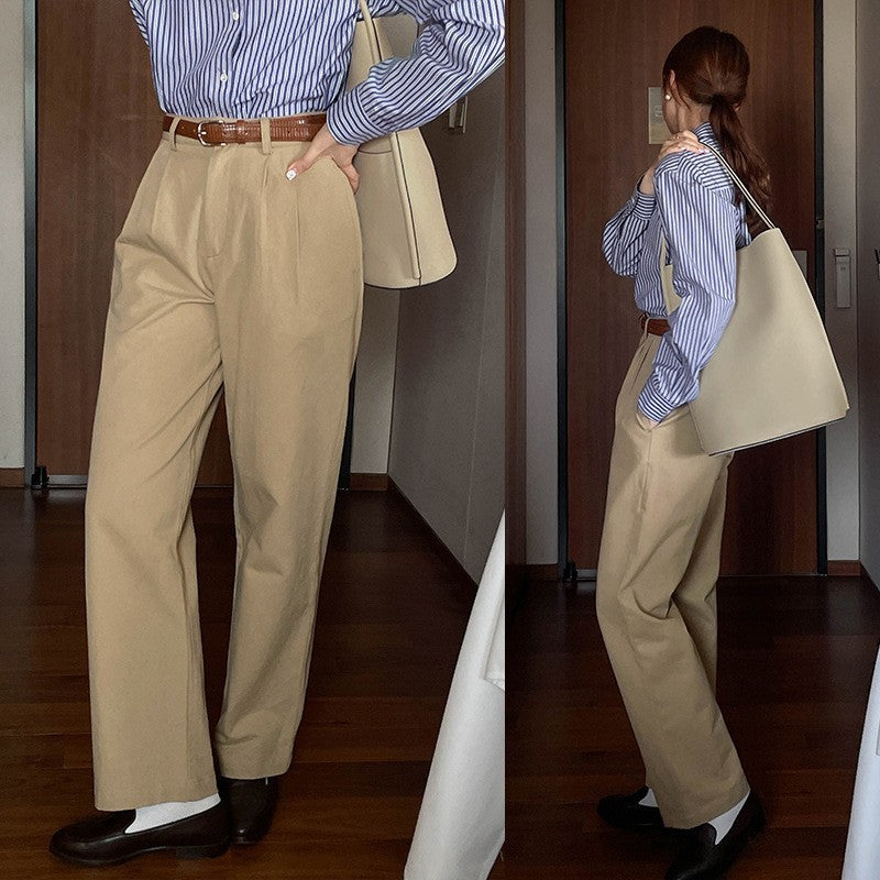 French High-Waist Slim Pants