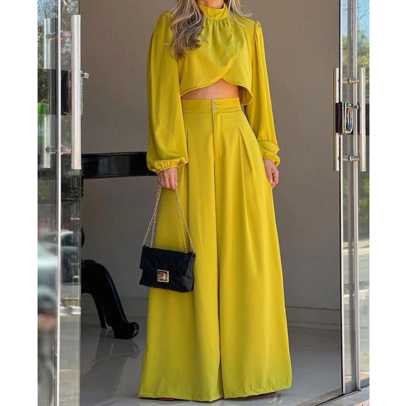 Top And High-waisted Wide-leg  Set